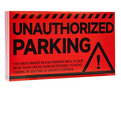 CDXHOME 100pcs Parking Violation Stickers - 5 x 8 Hard-to-Remove Towing Warning Labels for Private Parking Lot - Strong Adhesive Unauthorized Parking Decals for Illegal Vehicle Windows (Red)