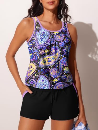 Image of Summer Mae Blouson Women's Tankini Swimsuits Tummy Control Modest 2026 Two Piece with Sporty Pockets Bathing Suits