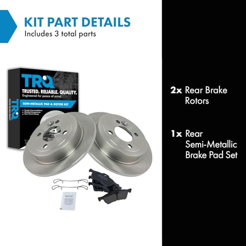 Image of TRQ Rear Brake Pad and Rotor Set Semi Metallic Solid Rotors | For 2002-2006 Mini Cooper