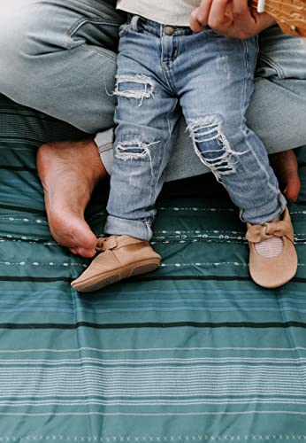 Image of Little Unicorn 5'x10' XL Outdoor Family Picnic & Beach Blanket | Durable & Water-Resistant Fabric | Compact Fold & Easily Wipes Clean | Zipper Pocket (Shoreline Stripe)