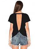 Blooming Jelly Women's Sexy Backless Short Sleeve Top Back Knot Casual Shirt Tee (M, Black)