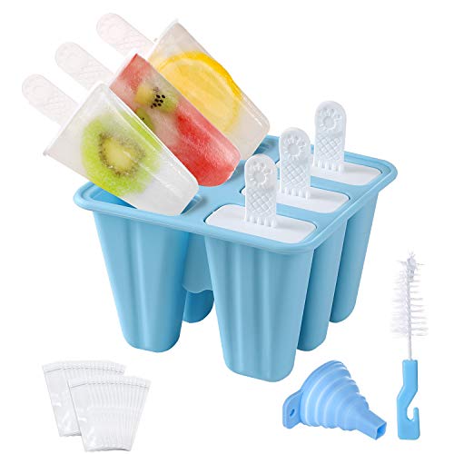 Ice Pop Molds, Food Grade Silicone DIY Frozen Ice Popsicle Makers Easy Release Reusable Popsicle Molds with One Folding Funnel, Cleaning Brush and 30 Popsicle Bags (Blue)
