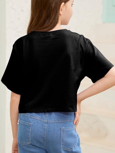 Girls Summer Crop Tops Kids Fashion Oversized Crew Neck Cropped Short Sleeve T Shirts Basic Tees Size 5-14 Years2