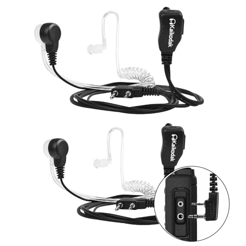 2-Pack Walkie Talkie Earpiece with mic 2-Pin Two Way Radio Headset Compatible with Baofeng Kenwood Pxton Wouxun Walkie Talkies (Covert Air Acoustic Tube Headset)