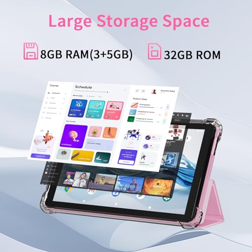 Image of IWEGGO Android 14 Tablet with Case, 7 Inch 8GB RAM+32GB ROM / 1TB Expandable Computer, 5MP Camera Tablets, 1.6Ghz Quad-core Processor, 3000mAH Battery Tablet PC, 5G WiFi, Games 7'' Android Laptop Pink
