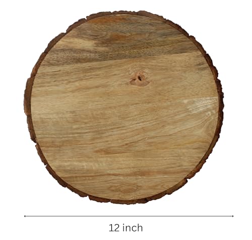 Image of T one Woods Sanded Wooden Log Crafted Slices Disc Platter (12 inch)