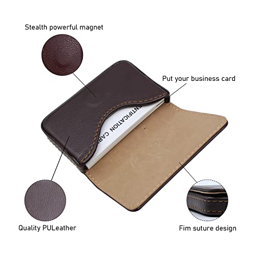 2 Pack Business Card Holder Case PU Leather Multi Card Case with Magnetic Shut - Black + Coffee