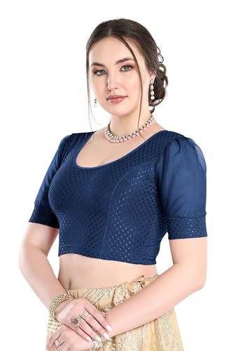 Image of FINESTFIT Stay On Trend Fashion 100% Cotton Readymade Blouses for Women,Round Neckline with Organza Balloon Sleeves.