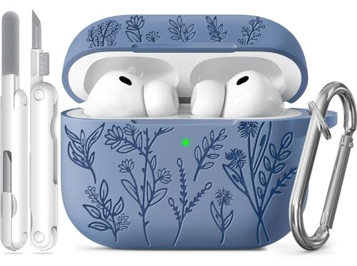 Image of Ekoonpft for Airpods Pro 3 Case, Flower Engraved Cases for Apple AirPods Pro 3rd Generation 2025, Soft Silicone Cover for Men Women Girly with Cleaning Kit & Keychain, Anti-Scratch, Shockproof