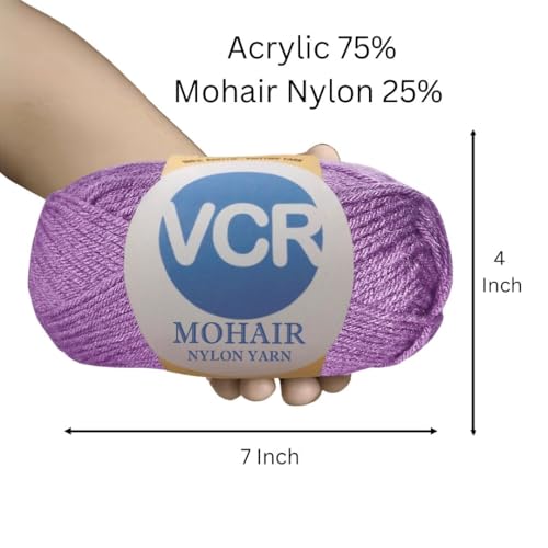 Image of VCR Mohair Nylon Dusty Purple Yarn, 100 Grams Hank, 196 Meters Length, Acrylic 75%, Mohair Nylon 25%, Pack of 1 Yarn, Soft Crosia Threads, Suitable for Winter Garments.