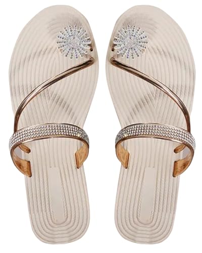 Rhinestone Floral Pattern Toe Ring Beach Flip Flops