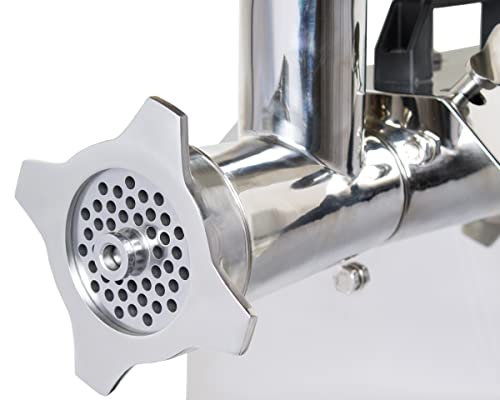 Elektrischer Fleischwolf 750W - Edelstahl, 120kg/h | Mit 3 Lochscheiben & Wurstfüllrohr | 18kg