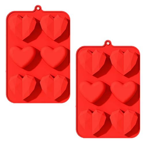 Saphe 6 Holes Silicone Heart Molds for baking, 2 packs chocolate molds For Chocolate Pudding Cake Jelly,Handmade Soap Mould,Heart Muffin Baking Tray (heart shape)
