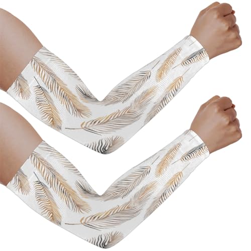 Eativisa Gardening Sleeves for Women Men Arm Sleeves Feathers Leaves Anti-Slip Defense Sun Protection Sleeves Breathable UV Cooling Farmer Sleeves Cover Arms for Sport Outdoor Running