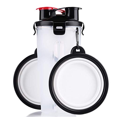 Dog Water Bottle Dog Bowls for Traveling Pet Food Container 2-in-1 with Collapsible Dog Bowls, Outdoor Dog Water Bowls for Walking Hiking Travelling â€¦ (White)
