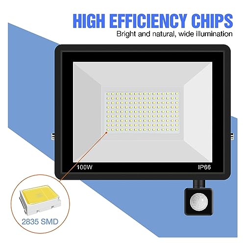 Projecteur extérieur LED 100W IP66 avec détecteur de mouvement PIR pour éclairage de jardin