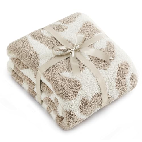 Bedsure Leopard Throw Blanket for Couch, Cheetah Print Knit Fall Gifts Blanket - Super Soft, Cozy & Warm, GentleSoft, Breathable & Lightweight for Bedding Sofa, Khaki, 50x60 Inches