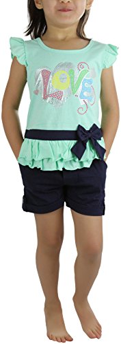 Image of ToBeInStyle Girl's Two Piece Summer Set Cute Tee Top and Matching Shorts Adorable Outfit
