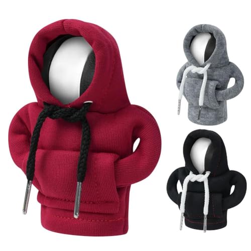 Adiwo Gear Stick Hoodie 3pcs Car Gear Shift Knob Cover Creative Gearstick Lever Hoodie Universal Gear Shifter Knobs Sweatshirt for Gearshift 4.7 Inch Car Gear Handle Cover Car Interior Hoodie A