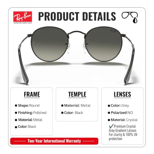Image of Ray-Ban RB3447N ROUND FLAT LENSES Round Shaped Sunglasses for Men with Official RAYBAN Eyewear Kit