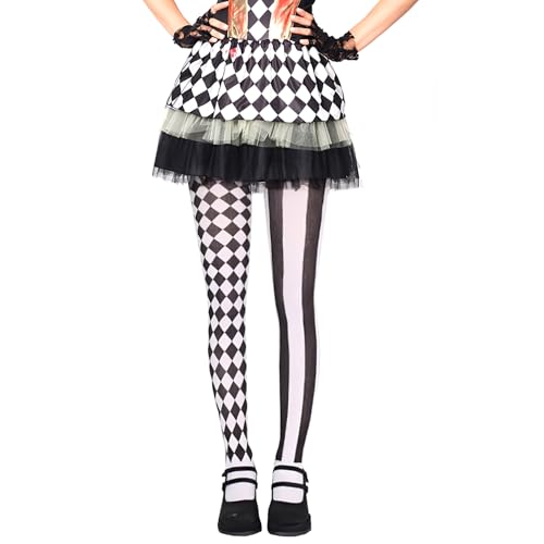Collants de Clown pour Costume de Cirque Femme Homme Femme Collants Rayés Noel Noir et Blanc Chaussettes Hautes Genou pour Carnaval Fête Déguisements...