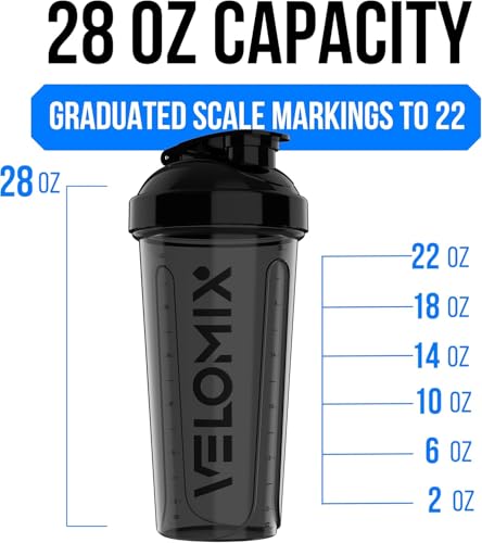 Image of VELOMIX -6 PACK- 28 oz Protein Shaker Bottle for Protein Mixes -6x Wire Whisk | Leak Proof Shaker Cups for Protein Shakes | Large, Stackable Protein Shaker Bottle Pack