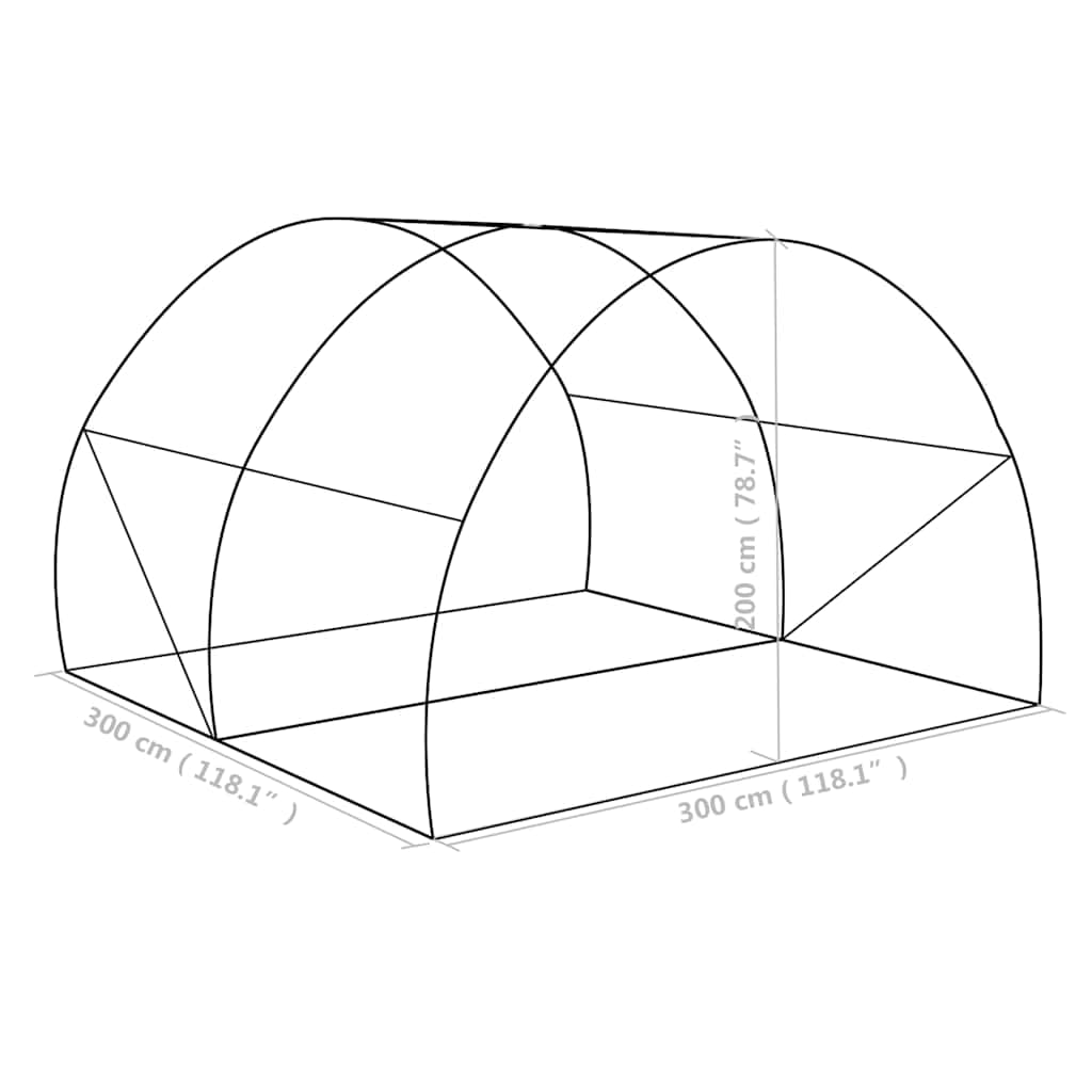 Szklarnia 9 m², 300 x 300 x 200 cm, tkanina siatkowa PE 140 g/m², ocynkowana rama stalowa, 4 okna i drzwi, do uprawy pomidorów w ogrodzie na warzywa, zioła