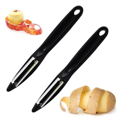 2 Piezas Pelador, Pelador Patatas, Pelador De Patatas Frutas, Pelador Verduras, Doble Filo, Hoja de Acero Inoxidable Giratoria Mango Ergonómico Antideslizante, Negro