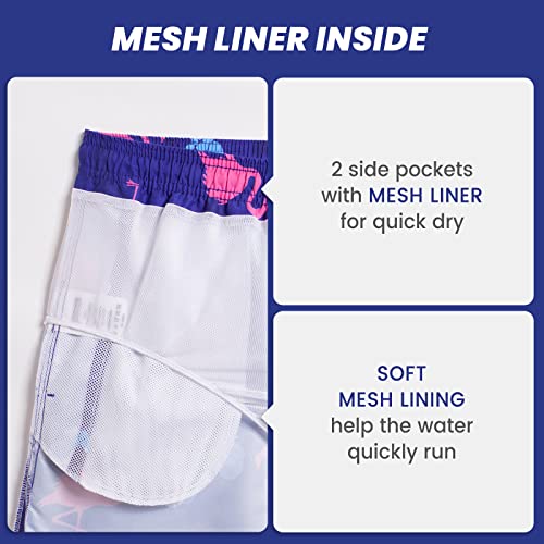 Image of maamgic Mens Swim Trunks 5 inch Quick Dry Beach Shorts Bathing Suits with Mesh Lining Pockets Flamingos X-Small
