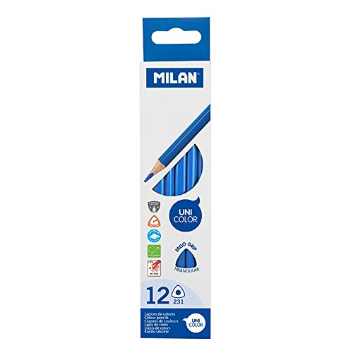 MILAN Caja 12 lápices triangulares de color cian, hexiaoyi