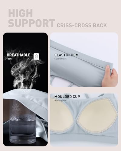 Image of RUNNING GIRL Sports Bras for Women High Support,Criss-Cross Back Strappy Bra Moulded Cup High Impact Workout Crop Tops