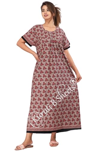 Image of Kuruti B Sheets Nighty for Women Cotton Combo (Pack of 2 Pcs) Nighty Gown Round Neck Short Sleeves Free Size