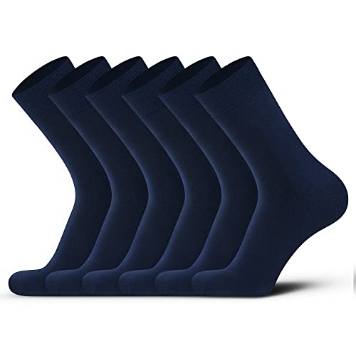 DarkCom Men's Dress Socks, Black, 6 Pairs Classic Cotton Polyester Socks, Reinforced, Cozy