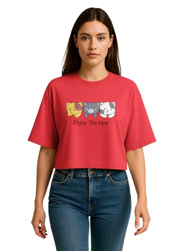 Image of HELLCAT Beige Printed Loose Fit Crew-Neck Crop T-Shirt for Women