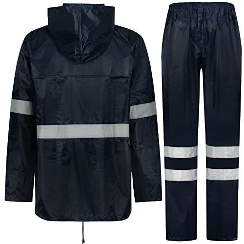 BWOLF HIMALAYA Herren Regenanzug Langarm wasserdicht mit Elastischer Taille Kapuzenjacke Anzug Regenbekleidung Regenjacke + Regenhose 2 Taschen (reflektierendes Blau, XL)