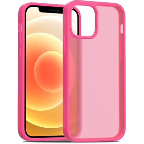 TENOC Phone Case Compatible with iPhone 12 & iPhone 12 Pro, Hot Pink Case Translucent Protective Bumper Matte Hard Back Cover for 6.1 Inch Cover