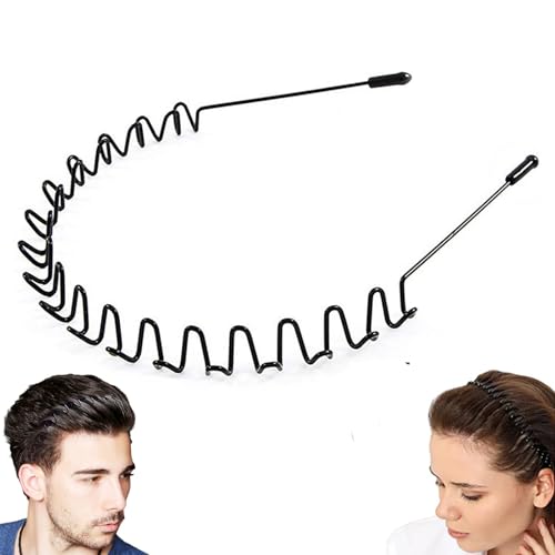 Image of Metal Men Headbands Women Hair Bands, Unisex Black Wavy, Daily Outdoor Sports Headbands, Fashion Simple Elastic Non Slip Hair Accessories (1pcs)