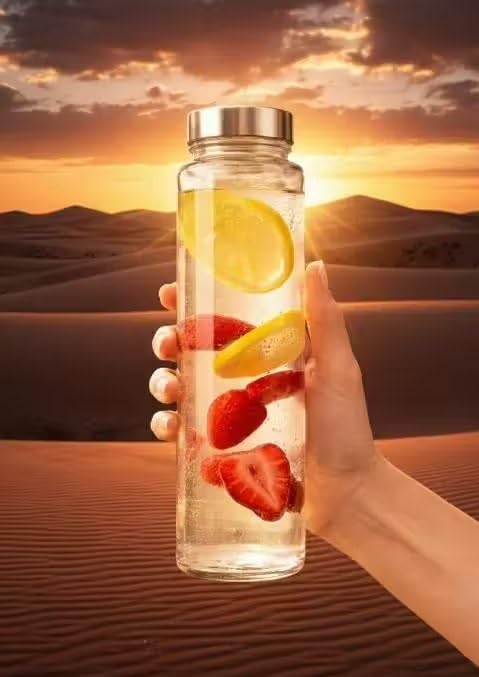 Image of 750 ML Glass Water Bottle with Stainless Steel Leakproof Lid | BPA Free Transparent Glass Bottle | Reusable Fridge Water Bottle for Home, Office, Gym & Travel | Wide Mouth Drinking Bottle (Pack Of 1)