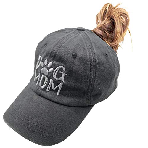Image of OASCUVER Denim Fabric Adjustable Dog Mom Hat Fashion Distressed Baseball Cap for Women