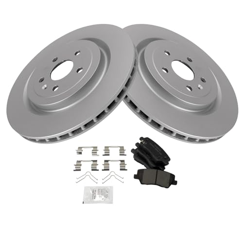 Image of TRQ Rear Brake Pad and Rotor Set Ceramic Coated Rotors Compatible with 2016-2018 Cadillac CTS
