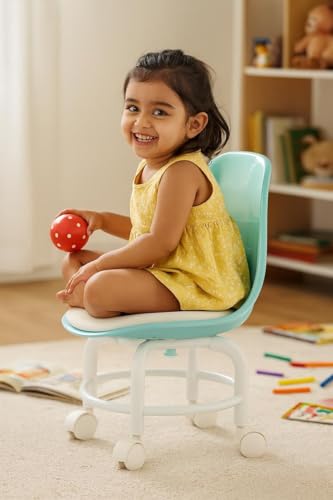 Image of QTM Acrylic 360 Rotatable Chair | Mini Swivel Chair | High Resilience | Durable Backrest | Smart Wheels | Ideal for Adults & Kids (Green)