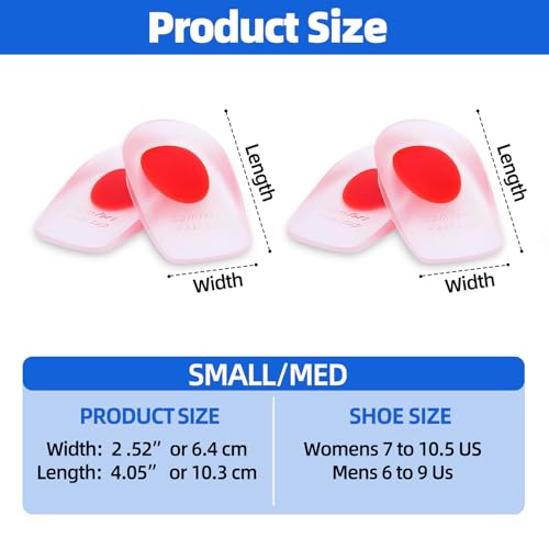 Image of Gel Silicone Heel Cups /Pads - 2 Pair Heel Lifts for Plantar Fasciitis,Heel Pain Shoe Inserts Heel Protectors,Achilles Tendonitis,Comfort Cushion Insoles for Women /Men(Red,Small /Med)