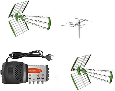 Kit antenna digitale terrestre DVBT 2 antenne UHF + 1 antenna VHF 4 elementi HD + centralino larga banda per interno,