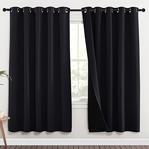 Image of NICETOWN 100% Blackout Window Curtain Panels, Full Light Blocking Drapes with Black Liner for Nursery, 72 inches Drop Thermal Bedroom Drapes and Curtains (Black, 2 Pieces, 70 inches Wide Per Panel)
