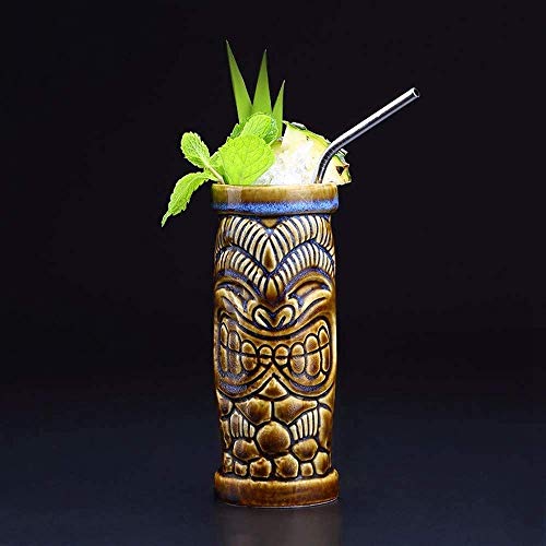 Luomi 385MLTiki Mugs Cocktail,Tiki Bar Glasses Tiki Drinkware Ceramic Hawaiian - Cute Exotic Cocktail Glasses Tiki Bar Professional Hawaiian Party Barware
