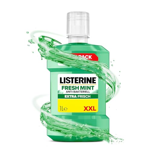 LISTERINE Fresh Mint 1000 ml, antibakterielle Mundspülung mit ätherischen Ölen für einen frischen Atem, Mundwasser reduziert wirksam Zahnbelag und Mundgeruch