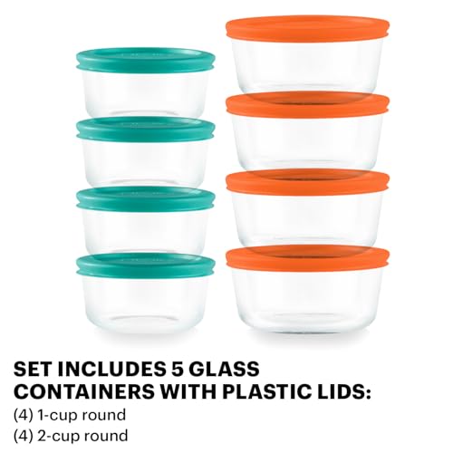 Pyrex Simply Store (8-Pack) Small Glass Food Storage Containers Set, (1 & 2 Cup) Meal Prep Containers With BPA-Free Lids, Dishwasher & Microwave Safe