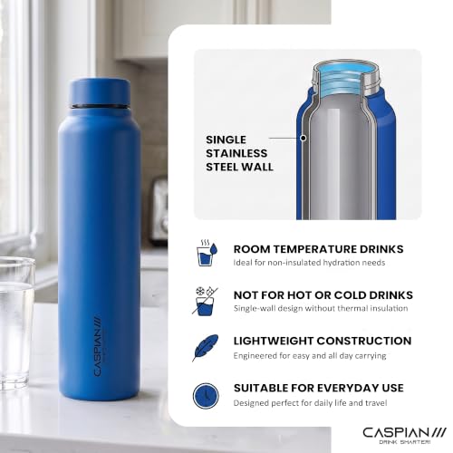 Image of CASPIAN / / / Astra Stainless Steel Water Bottle 1 litre (1000 ml) | Single Wall, Leakproof & BPA-Free | Reusable Metal Bottle for Fridge, Home, Office, Gym, School & Travel, Blueberry Blue, Pack of 1