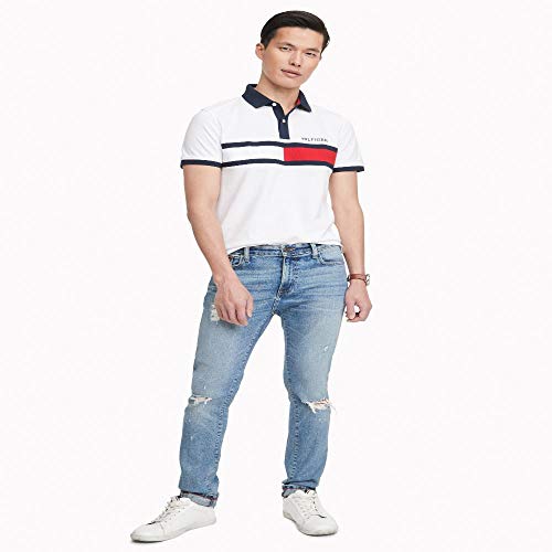 Tommy Hilfiger Men's Flag Pride Polo Shirt in Custom Fit, Bright White, Large