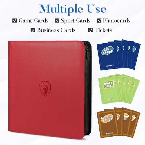 Image of Premium Zip Card Binder 12 Pocket, Fabmaker 912 Pockets Trading Card Binder, PU Zipper Card Collection Album, Sturdy Side-Loading Card Book Holder for Game & Sports Cards, Red